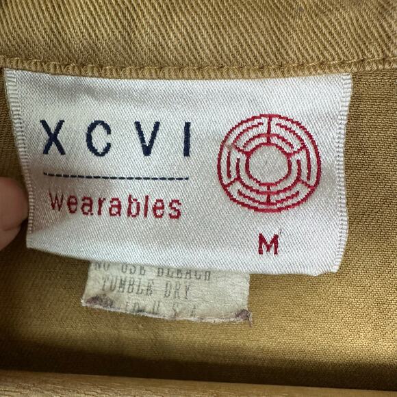 XCVI Womens Medium Vintage Long Frayed Jacket Made USA Cotton Tan Lagenlook - Picture 8 of 9